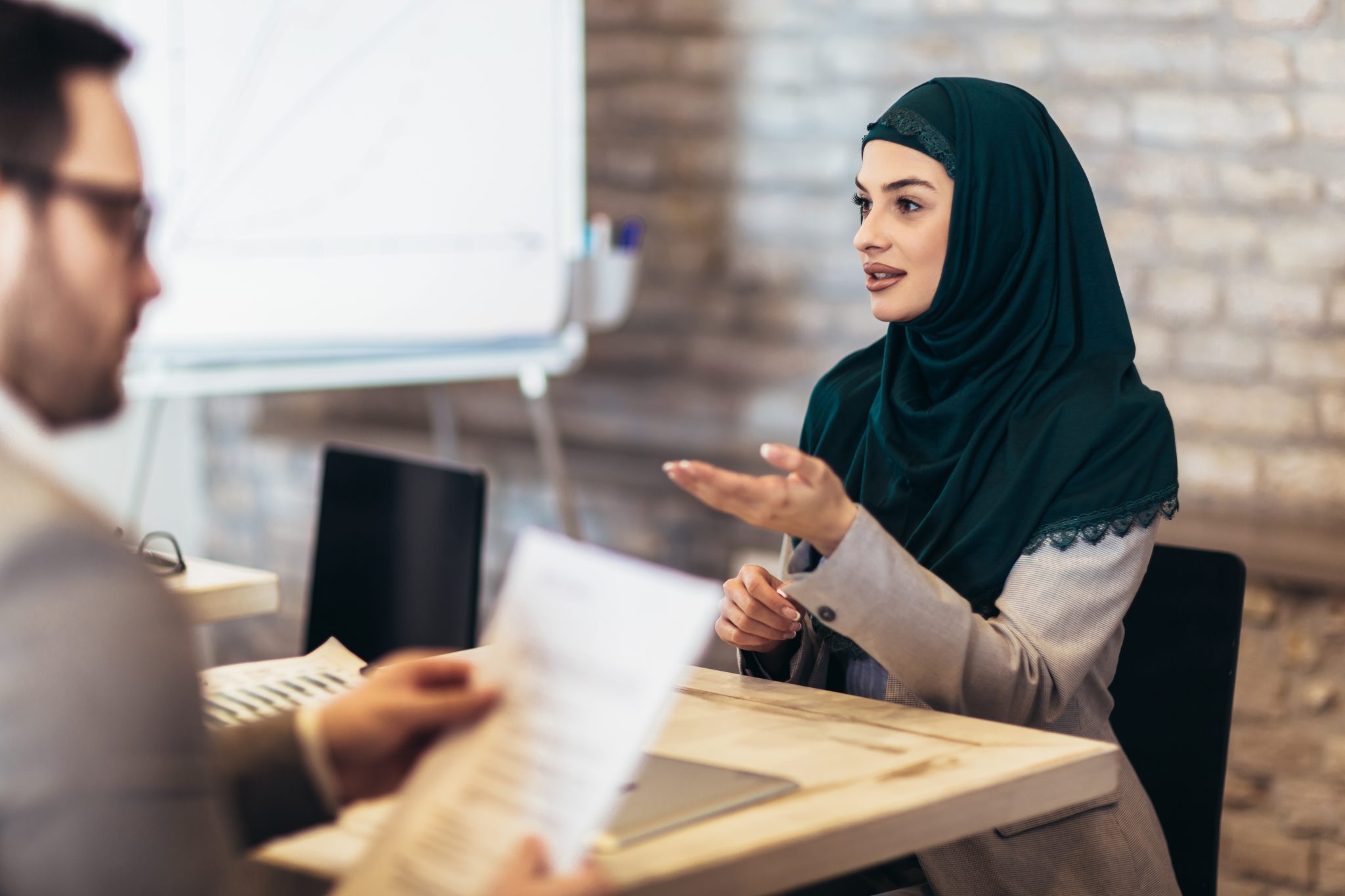 Young Muslim woman at a job interview