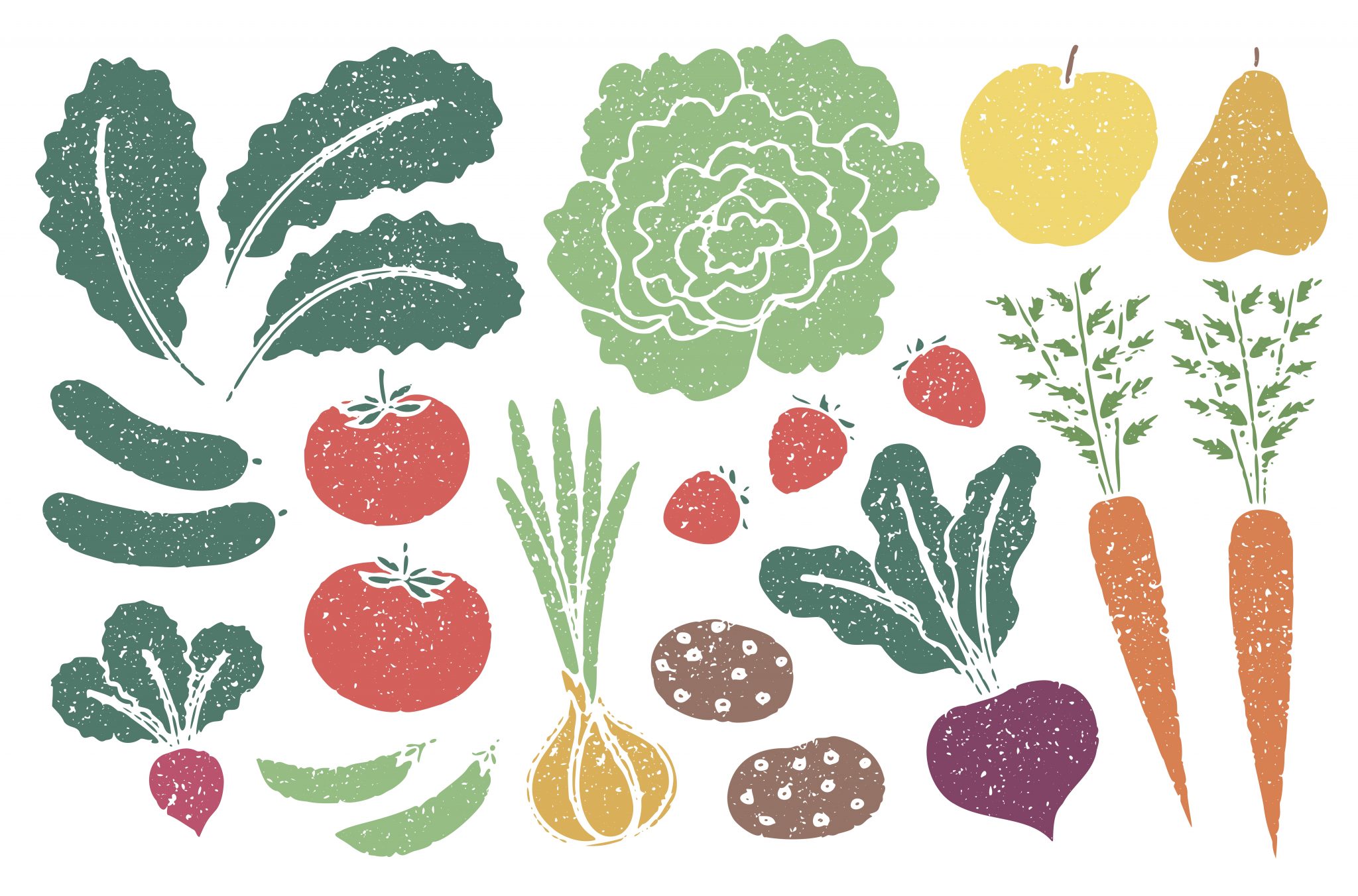 Illustrated fruits and vegetables