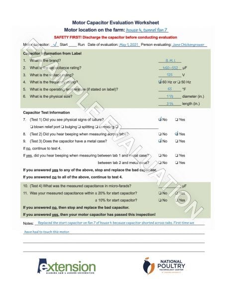 Example of Motor Capacitor Evaluation Worksheet