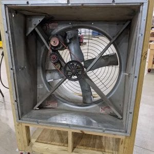 Figure 2. A 36-inch galvanized fan with cone demonstration unit. The fan has a 1⁄2 hp motor with a switch on the start capacitor to demonstrate a “working” capacitor and a “dead” capacitor. Fan shutters removed for clarity.