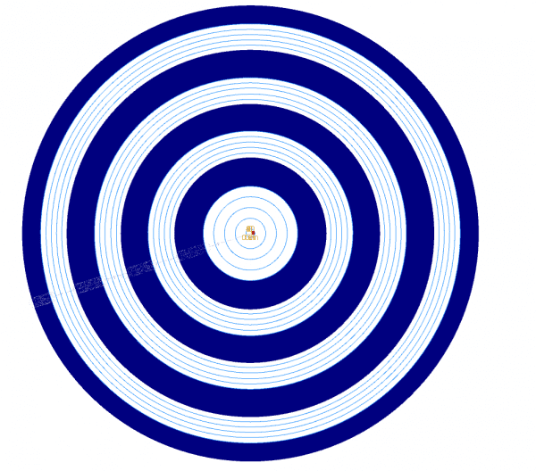 Figure 5. On-off test prescription map used for the VRI system test. “On” zones are solid blue.