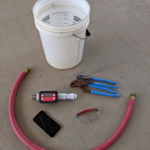 Figure 1. Tools needed to perform a water flow rate test.