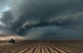 Severe weather over a row crop field