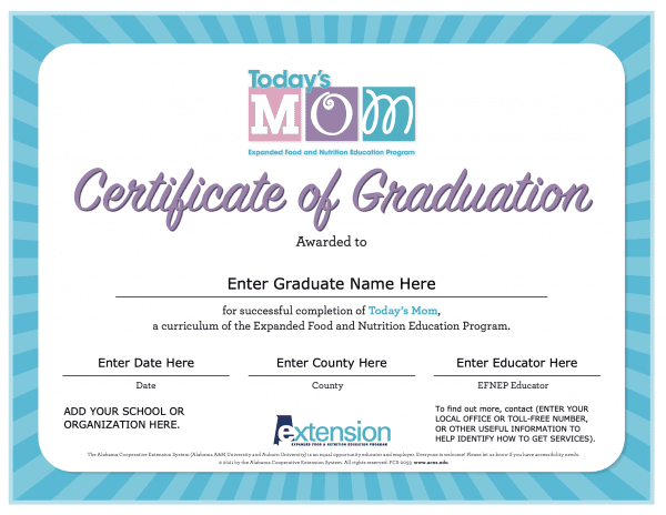 Today's Mom Certificate of Graduation - customizable