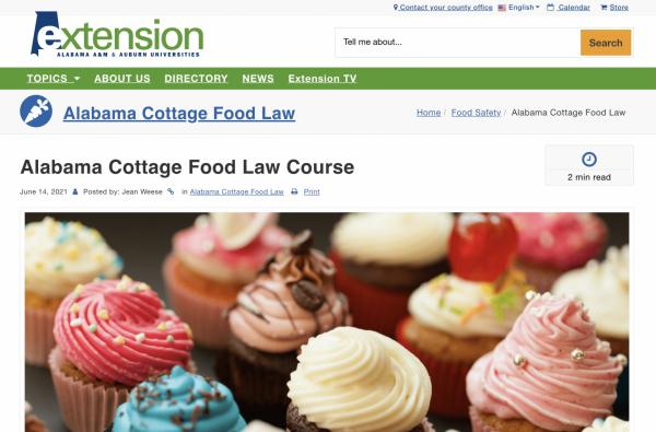 Alabama Cottage Food Law webpage