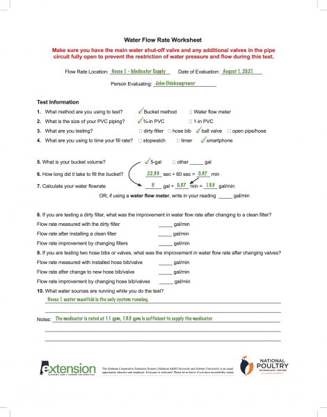 Water Flow Rate Worksheet Example