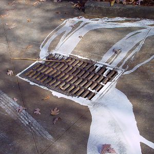 Figure 4. Toxic chemicals (paint) are washed into a storm drain, ending up in local waterways.