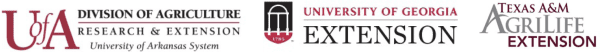 University of Arkansas, University of Georgia Extension, and Texas A&M AgriLife Extension logos 