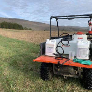 Figure 3b. A tractor and boom sprayer is ideal for large food plots, but since most food plots are small in acreage, they can often be effectively sprayed with a 25-gallon ATV sprayer or even a 4-gallon backpack sprayer.