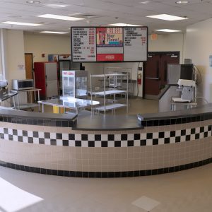 View of concession counter and food prep area.