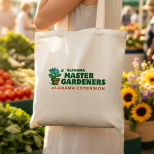 Tan tote bag with the Alabama Extension Master Gardeners logo.