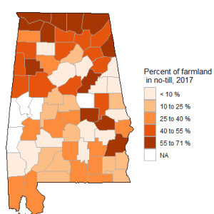 Map of No-till rates of use in Alabama