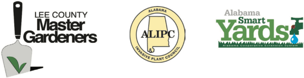 Logos from the Lee County Master Gardeners, the Alabama Invasive Plant Council, and Alabama Smart Yards