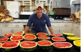 Figure 8. Andre da Silva evaluates vegetable cultivars adaptable to Alabama growing conditions.