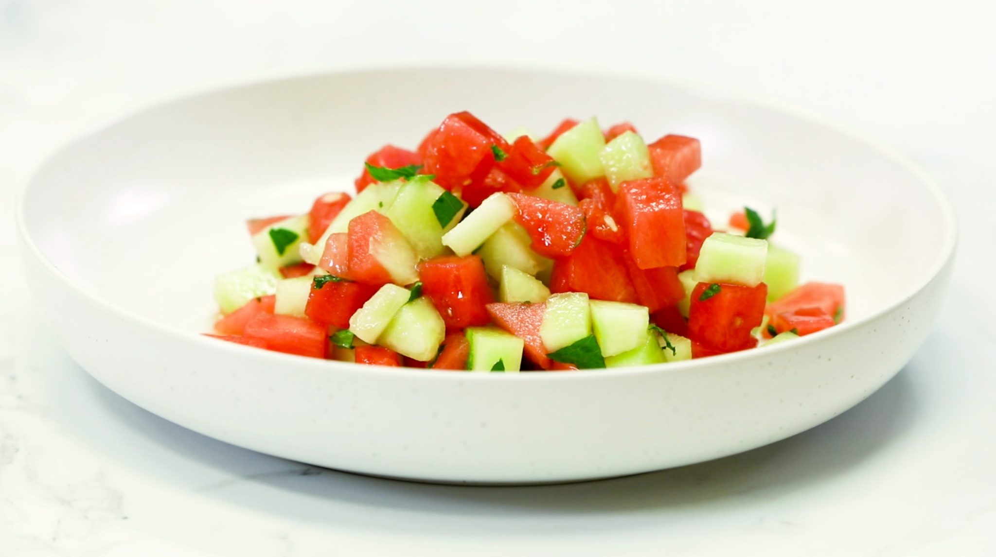 Melon and Mint, watermelon and honeydew on white plate