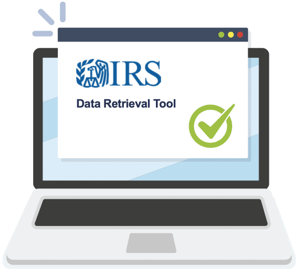 An illustrated computer showing the IRS Data Retrieval Tool