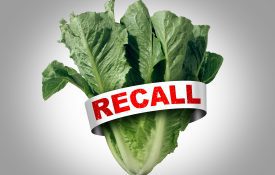 Romaine lettuce with a recall banner around it