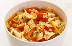 Classic Cabbage Soup in white bowl