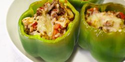 Stuffed Bell Peppers with Ground Venison, venison and cheese in green bell pepper