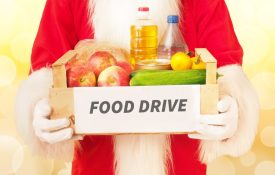 Santa holiday a food drive donation box