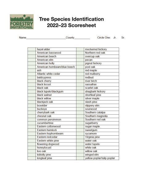 Tree Species Identification 2022-23 Scoresheet