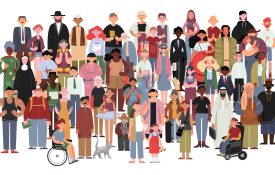 An illustrated group of people