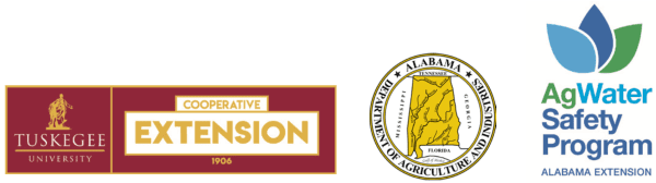 Logos for Tuskegee University Extension, Alabama Department of Agriculture and Industries, and Alabama Extension AgWater Safety Program