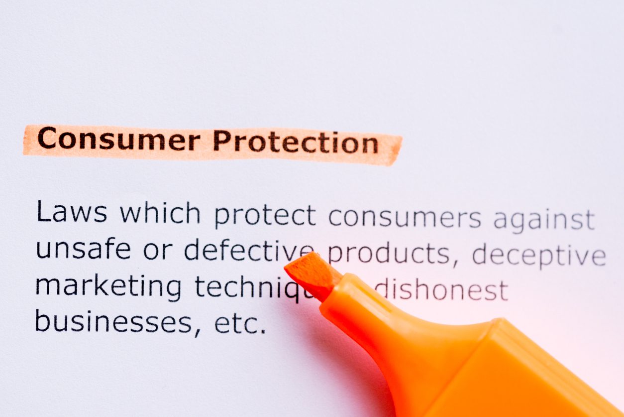 consumer protection word highlighted in the white backgound