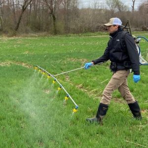 Figure 4. David Russell, assistant Extension professor, spraying herbicide plots.