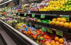 vegetables on grocery store shelves