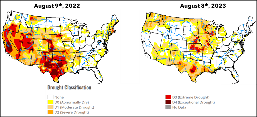 2022 vs 2023 US Drought Map