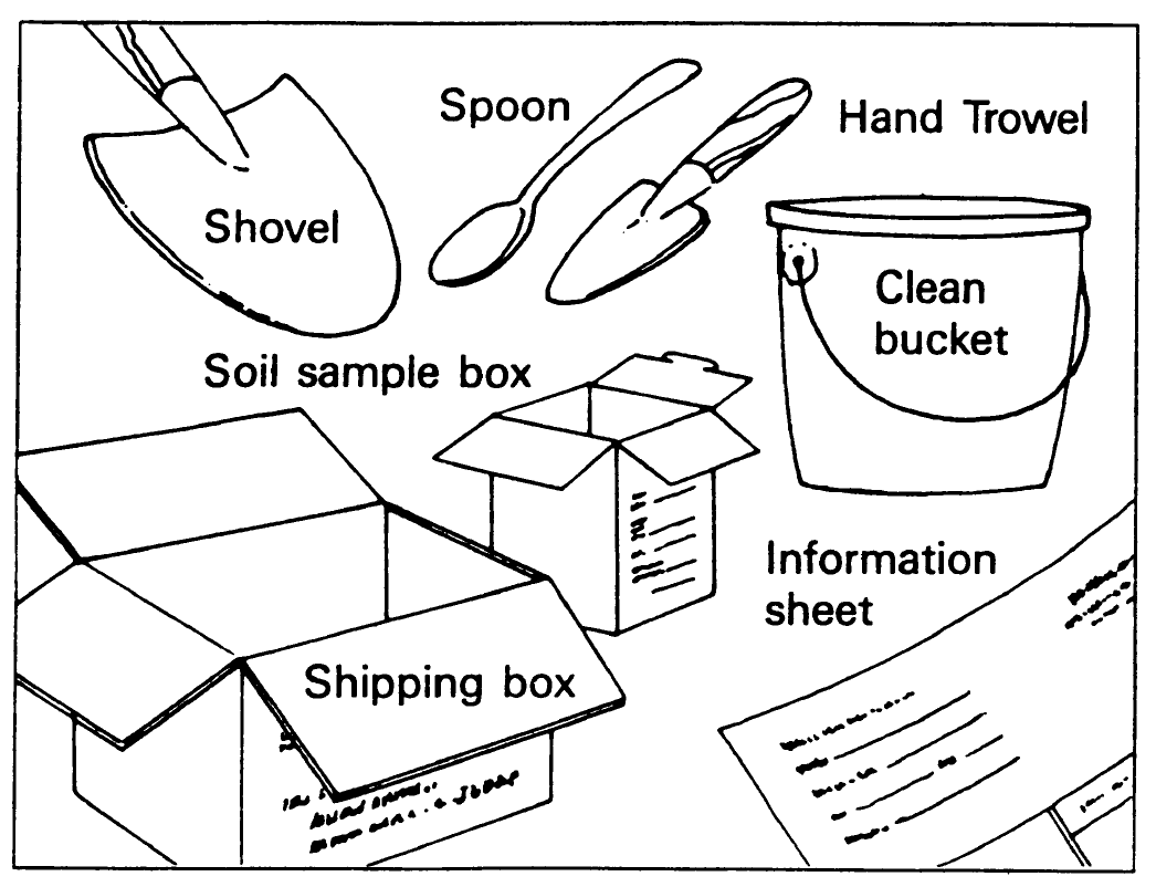 Şekil 1. Eve toprak numunesi almak için gerekli malzemeler.
