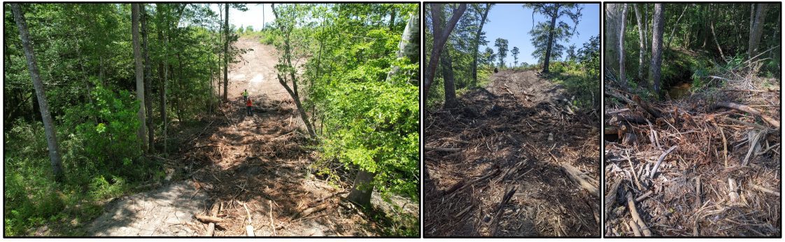 Figure 14. Logging slash and debris used for a skidder stream crossing. Incorrect: Never use logging debris and slash to cross a stream.