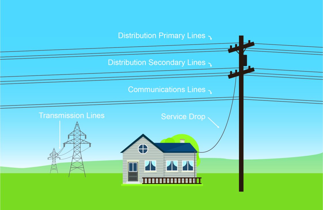Figure 2. Stay at least 10 feet away from distribution lines. If trees are in contact with these lines, DO NOT prune or touch those trees.