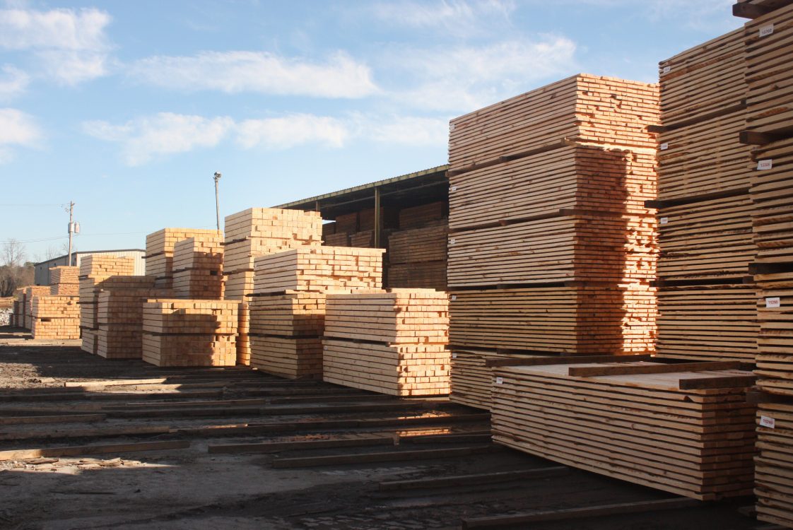 A stack of lumber at a sawmill.