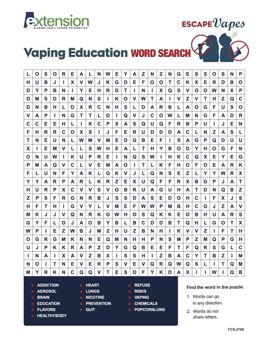 Vaping Education Word Search