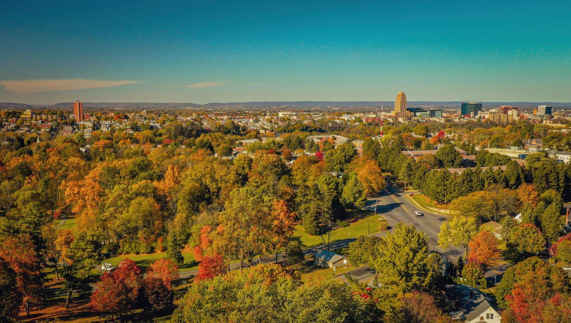 Figure 1. Aerial view of the city of Allentown, Pennsylvania. A significant portion of the urban landscape is covered with trees indicating the potential for atmospheric carbon sequestration.
