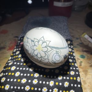 A decorated egg done by Brigid McCrea.