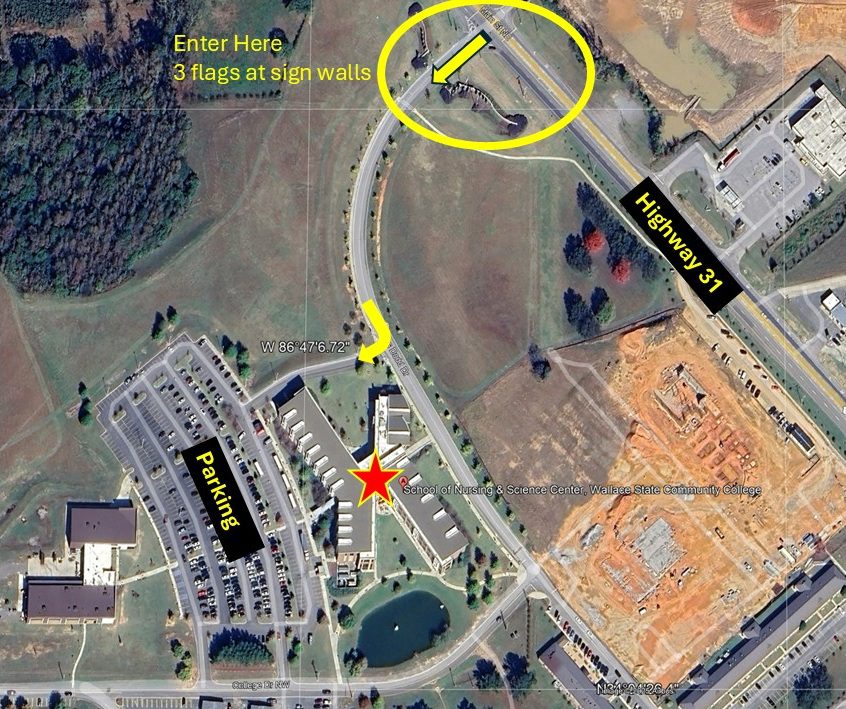 A site map that shows people where to park for the Alabama Beekeepers Symposium.