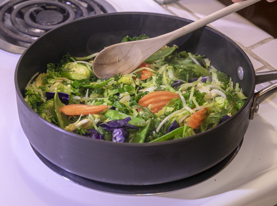 heart healthy stir fry in a pan