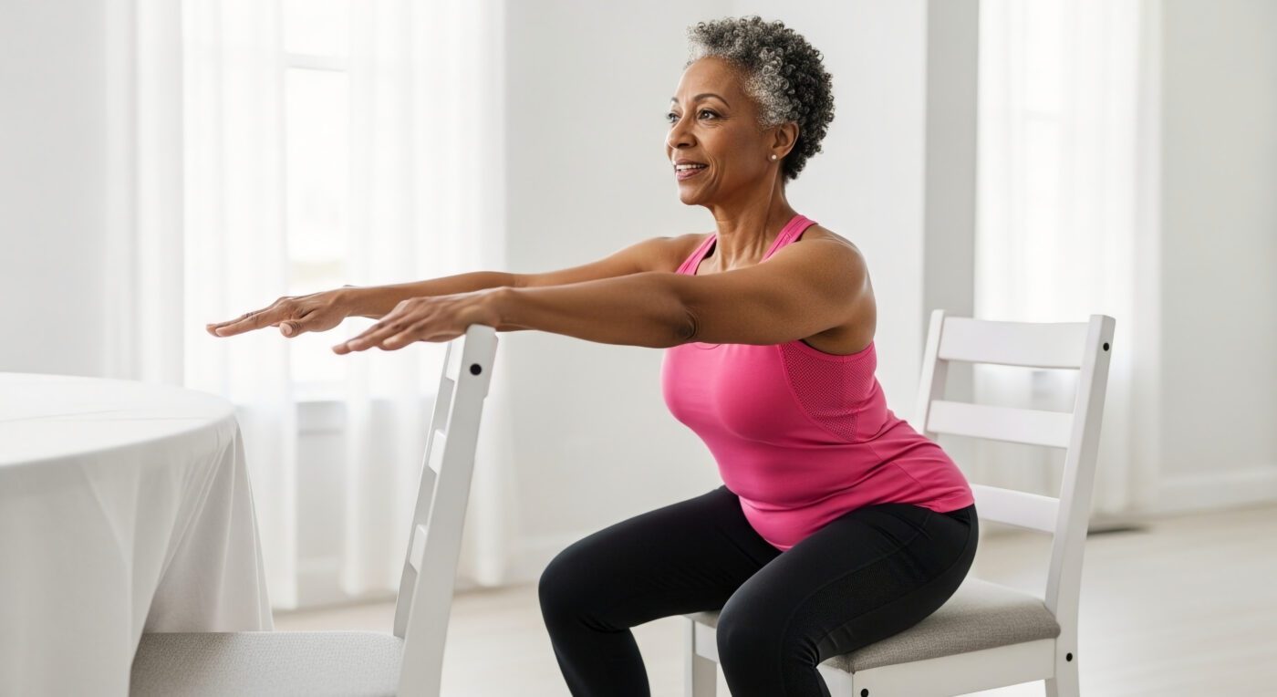 older woman chair yoga