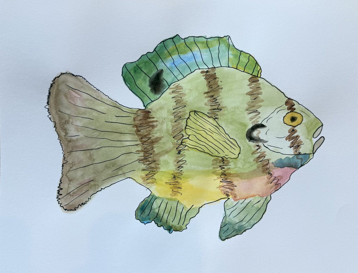 A painted image of a fish.