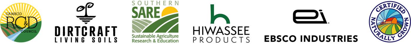 Cawaco RC&D, Certified Naturally Grown, Dirtcraft Living Soils, EBSCO Industries, Hiwassee Products, and Southern SARE logos