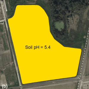 Figure 1. (b) Map showing an averaged soil pH value for the whole field based on the composite soil sample.