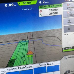A screen that shows the variable seeding rate while planting.