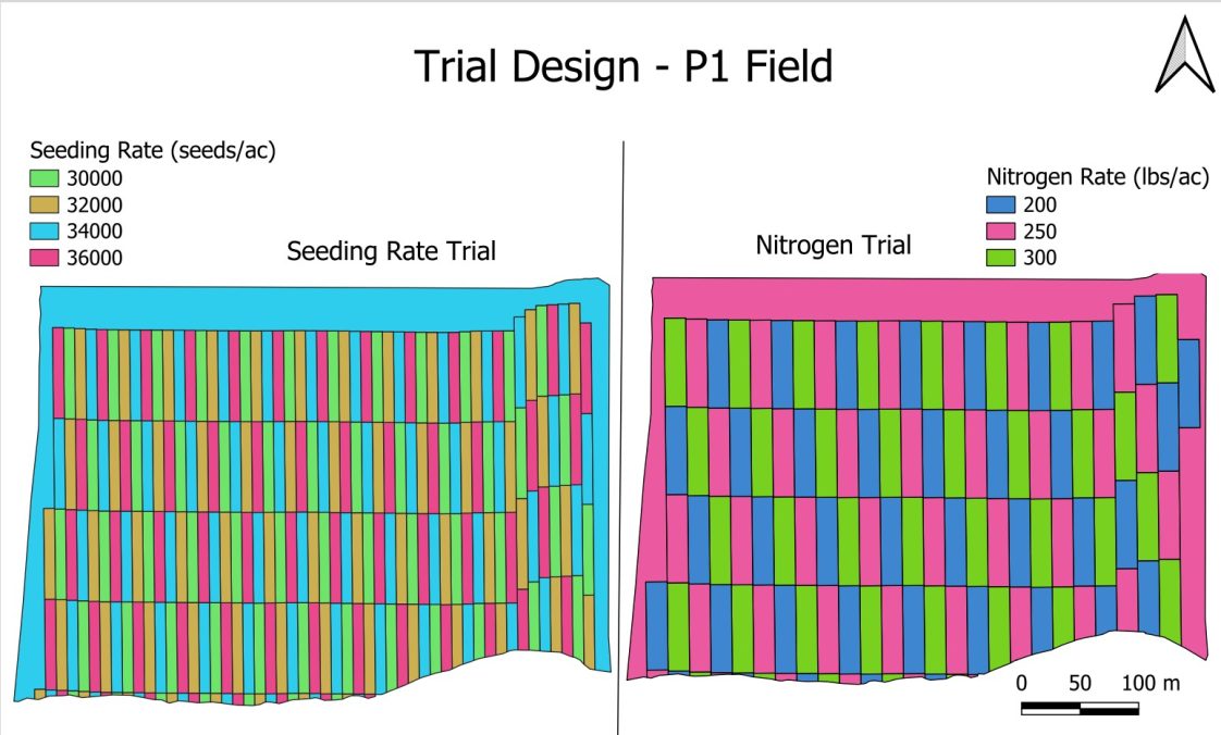 A map that shows the field trial design for the Clark farm.