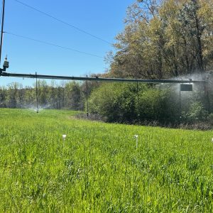 A closeup of irrigation in a field.