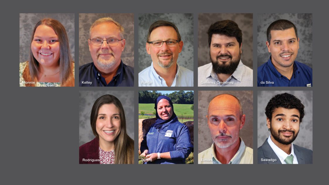 A collage of headshots of the nine published authors. Top row includes Monroe, Kelley, Runge, Gimenez Cremonez and da Silva. The bottom row includes Rodrigues, Dillard, Elmore and Sawadgo.
