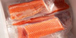 Salmon fillets vacuum sealed, a type of reduced oxygen packaging.