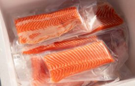Salmon fillets vacuum sealed, a type of reduced oxygen packaging.